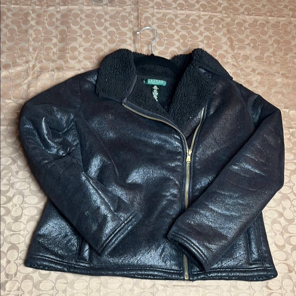 Ralph Lauren Black Leather Moto Jacket with Asymmetrical Zipper